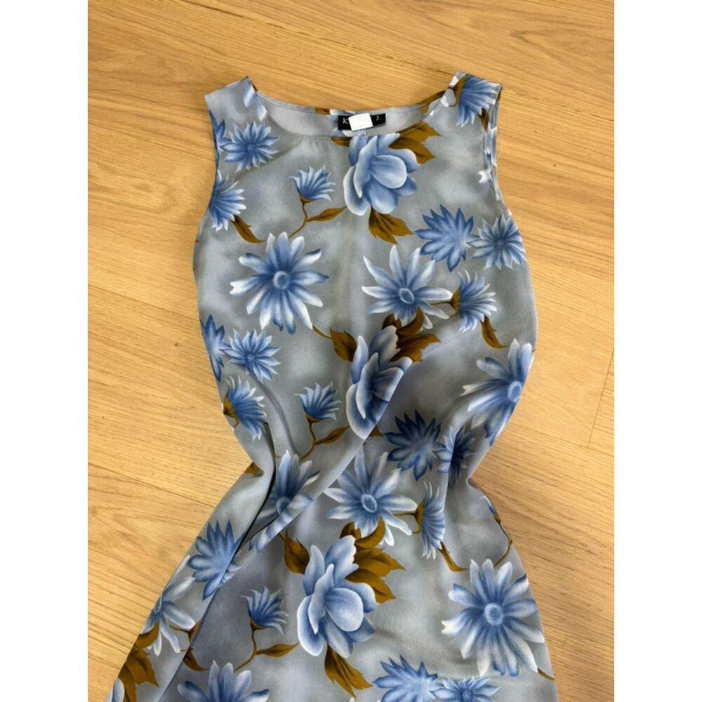 Kenny J Vintage Blue Floral Midi Dress Tie Waist S